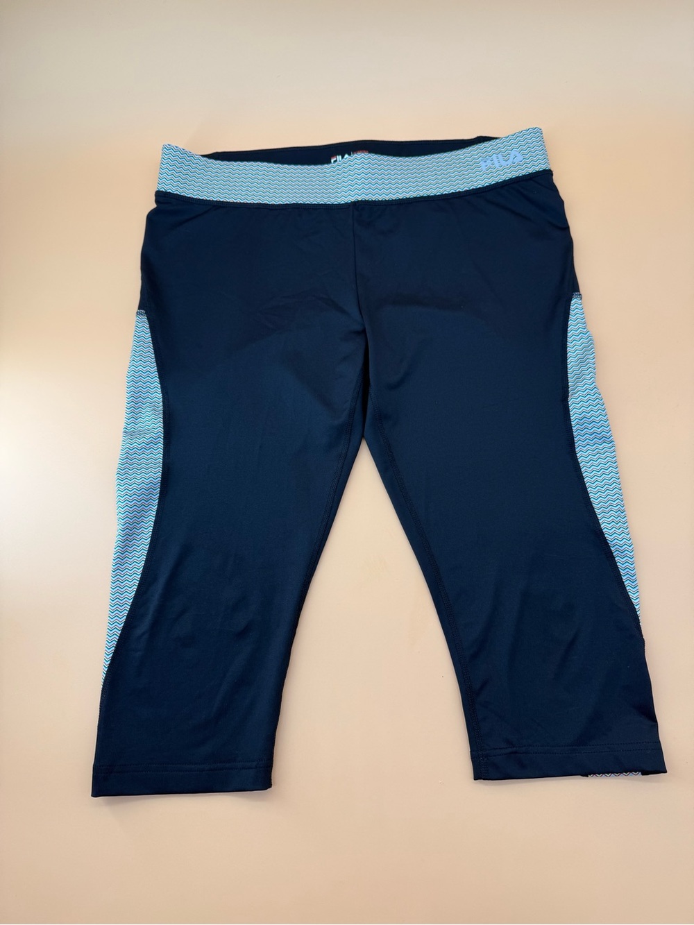 FILA Sport Y2K Capri Running Leggings Navy Blue Colorblock Size L